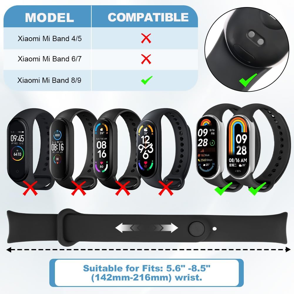 Ainiv Paski kompatybilne z Xiaomi Band 8/9, wymienny pasek do Xiaomi Smart Band 8, kolorowe silikonowe wymienne miękkie wymienne opaski do Mi Band 8, Kolor: wielokolorowy, Pequeño/Mediano/Grande