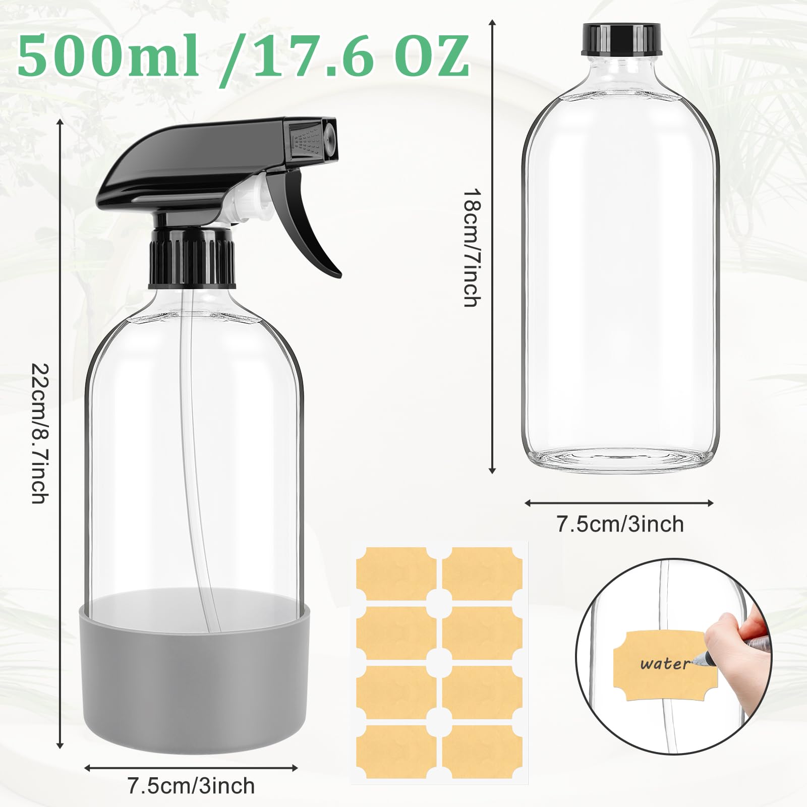 Bursztynowe puste szklane butelki z rozpylaczem, 500 ml, szklane butelki z rozpylaczem do czyszczenia, roślin, olejków eterycznych, pielęgnacji włosów, wielokrotnego napełniania, pusty