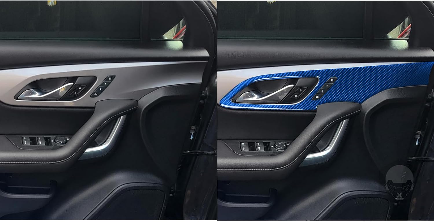 New Dark Blue Carbon Fiber Accessories Car Inner Door Handle Surround Panel Cover Interior Trim Sticker Decal Compatible with Chevrolet/Chevy Blazer 2019-2025 2020 2021 2022 2023 2024 3PCS