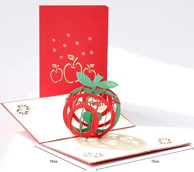 3D Pop Up Cards Christmas Apple Greeting Card With Envelope Laser Cut Handmade Postcards Gifts Card For Santa Merry Christmas