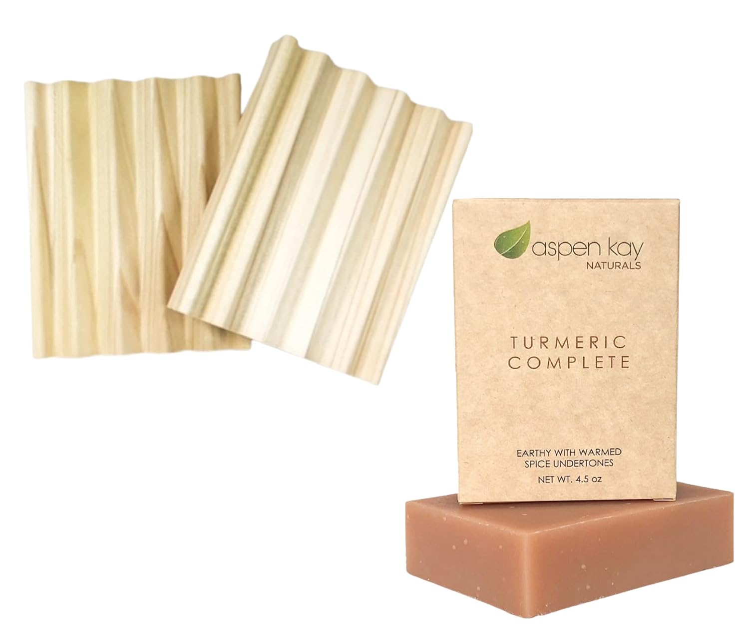 Aspen Kay Naturals Turmeric Soap - Made with Natural and Organic Ingredients - 2 Pack Soap Dish, Draining Dish 100% Natural Poplar Wood