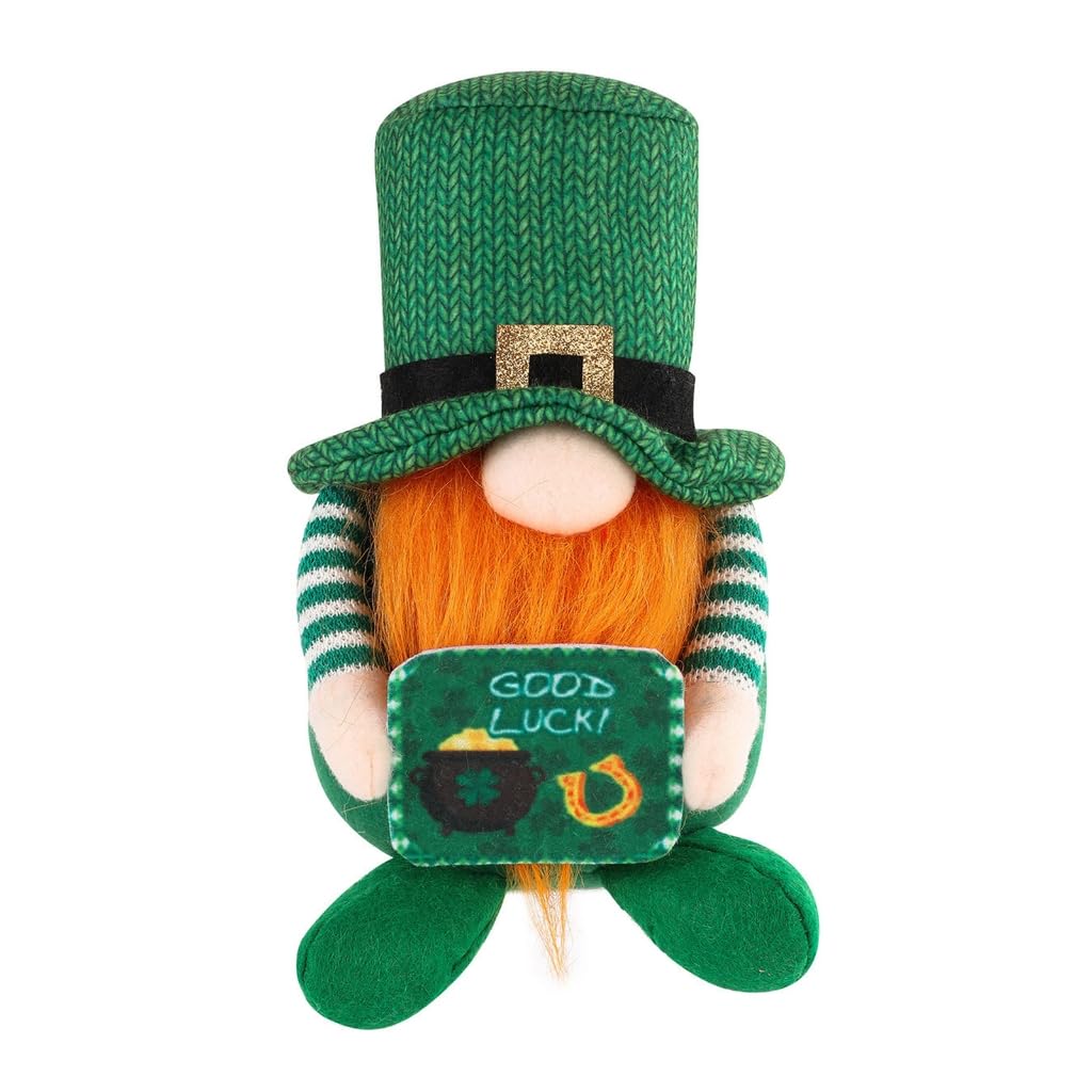 Xchon 1Pack StPatrick's Day Gnomes Plushes Decorations，Green Irish Leprechaun Tomtes Dwarf Figurines Ornaments