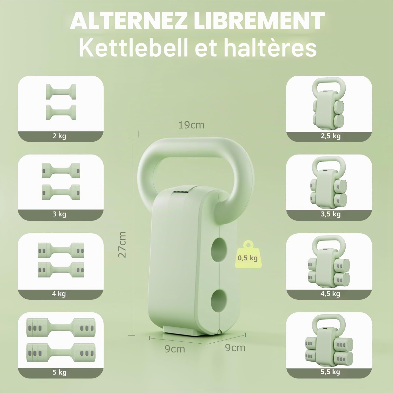 Lot de 2 haltères réglables pour femme de 1 à 5 kg - 4 en 1 - Pour homme et femme - Pour la salle de sport à la maison, la musculation à la maison