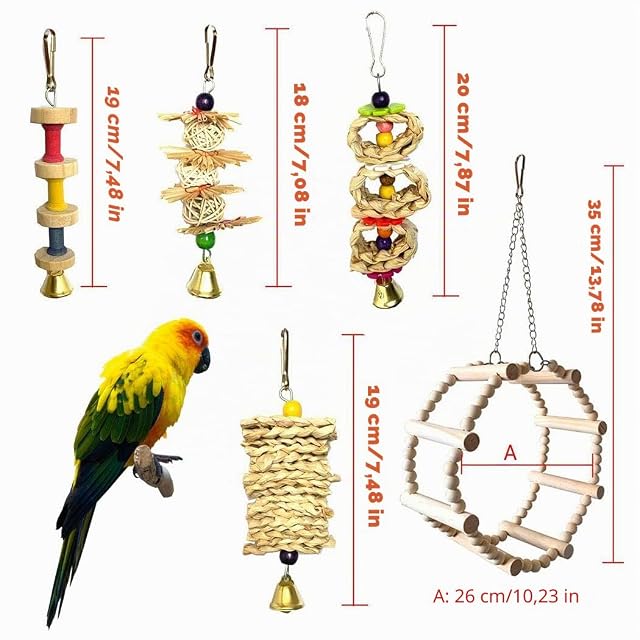 Foto 2 de 8 de Juguetes de Loro Pájaros 8 Piezas con Juguete de Masticación y Columpios de Perchas Usado para Jaula de Aves