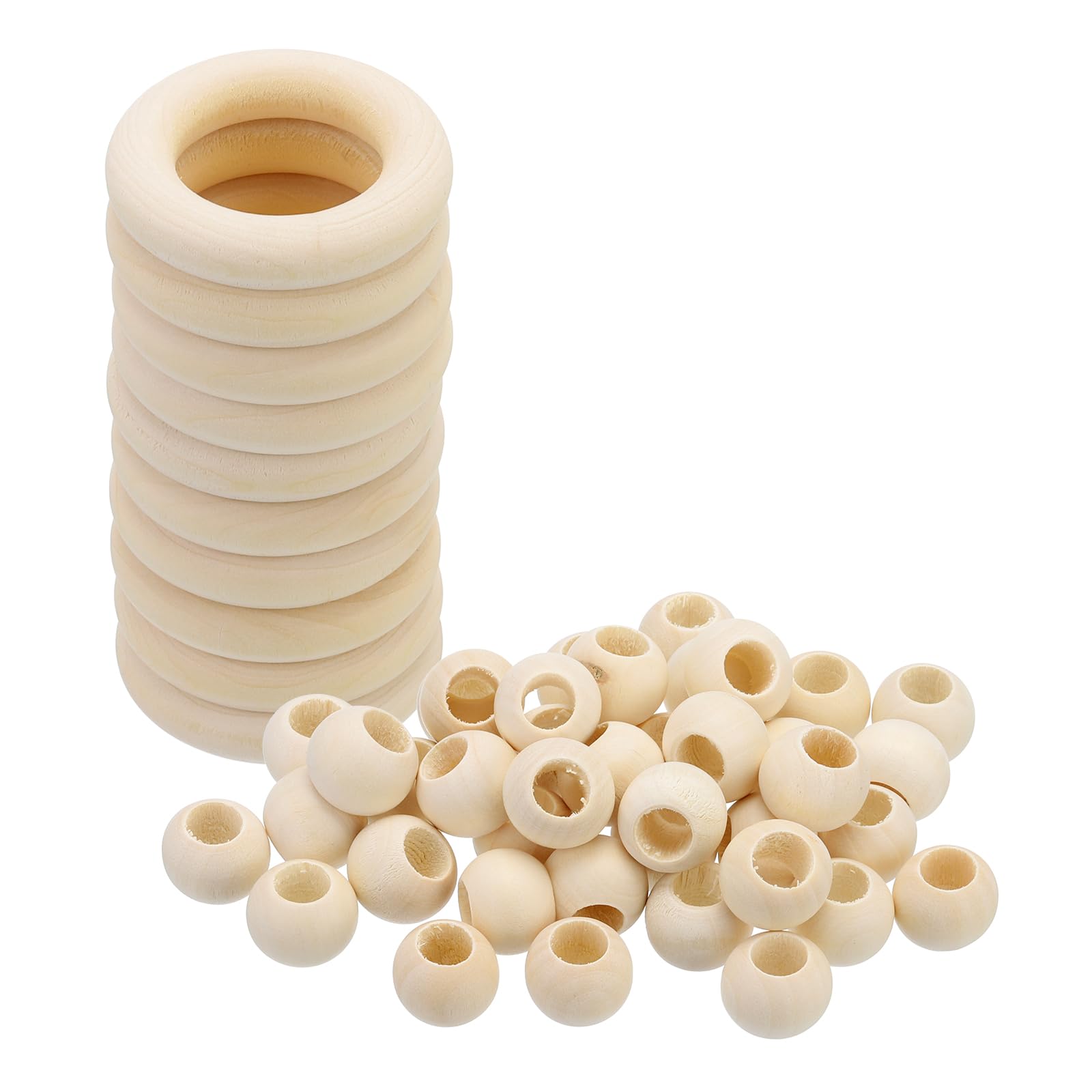 PATIKIL Natural Wood Rings and Unfinished Wooden Beads Set