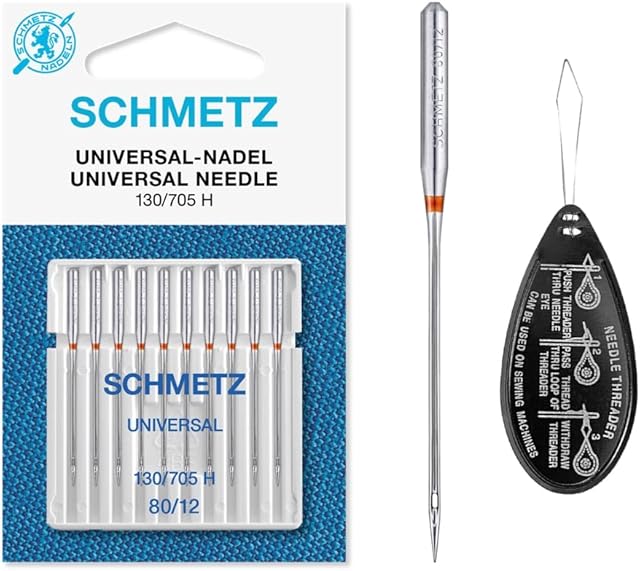 Sewing Machine Needles Schmetz - Universal (Regular), Pack of 10, Size: 80/12, Single Packet, Includes Large Schmetz Needle Threader