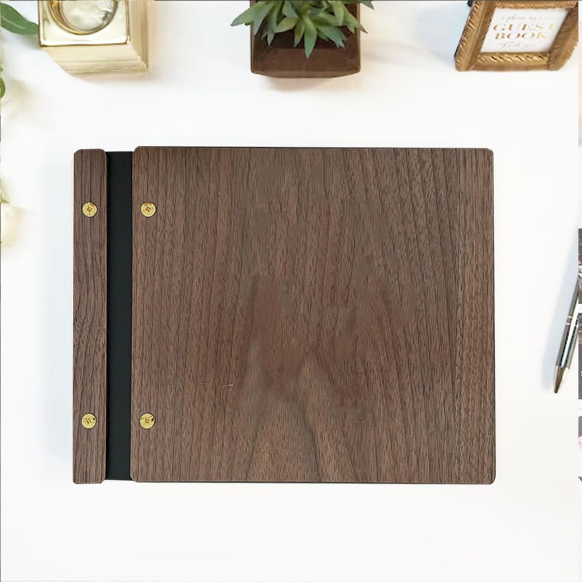 Memory Registry Photo Album with 60 White Pages for Wedding,with Wood Cover Signing Book,Wedding Guest Book for Memorial Occasions,Baby Shower,Birthday8.46 x 11.1" (Blackwalnut)