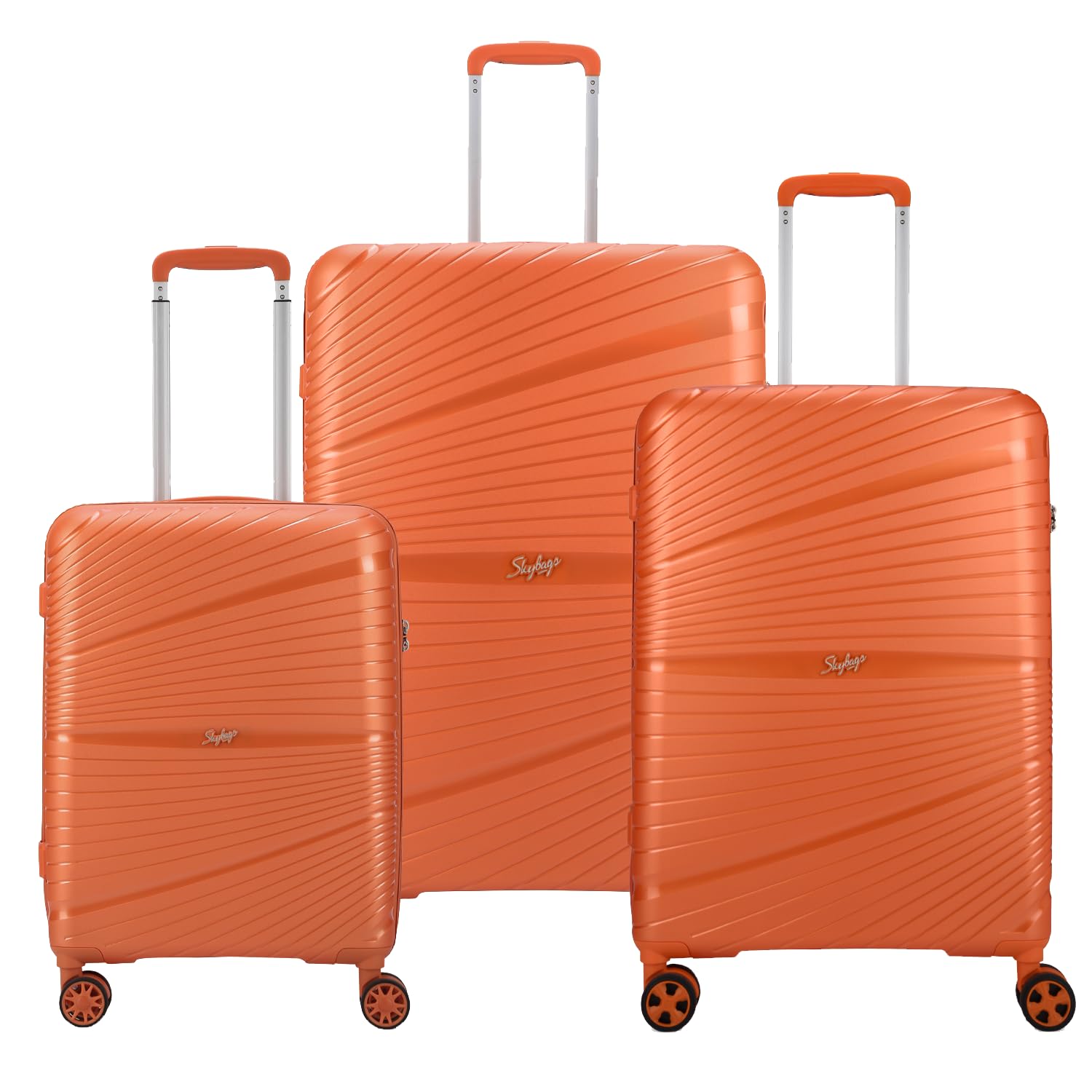 Skybags Skylite Trolley Bag | Hard-Sided Luggage for Travel with Smooth 8-Spinner Wheel & TSA Lock | 5-Year International Warranty, Orange, Set (S+M+L), Vintage