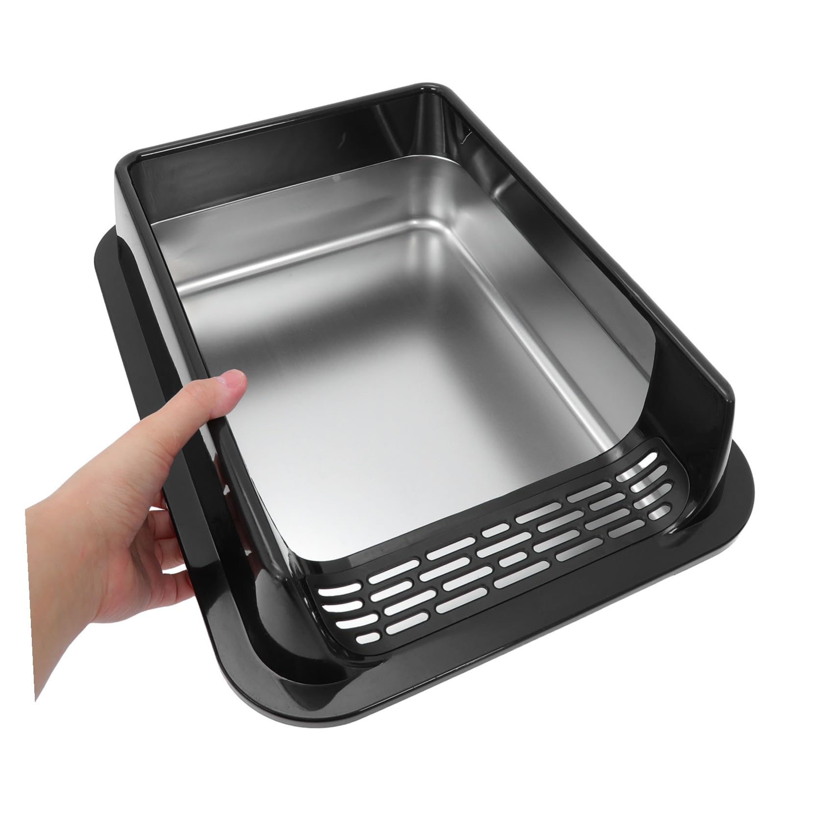TOYANDONA Edelstahl Katzentoilette mit Deckel Große Katzentoilette für Wohnungskatzen und Senioren rutschfeste Katzenstreu Toilette Geruchsreduzierend Robust und Geräumig 40X30X20cm