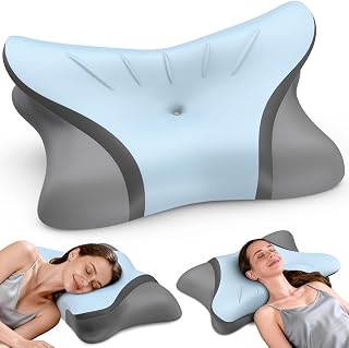 HAMYODO Cervical Pillow for Neck Pain Relief - Ergonomic Memory Foam Contour Pillow with Dual Heights for Side, Back & Stomach Sleepers