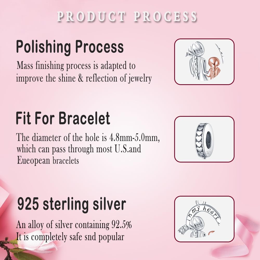 LNQOBU Family Love Mother Daughter Charm 925 Sterling Silver fits Bracelets Necklace Pendant Bead Charms Jewelry Gift for Women Family Friends - Image 5