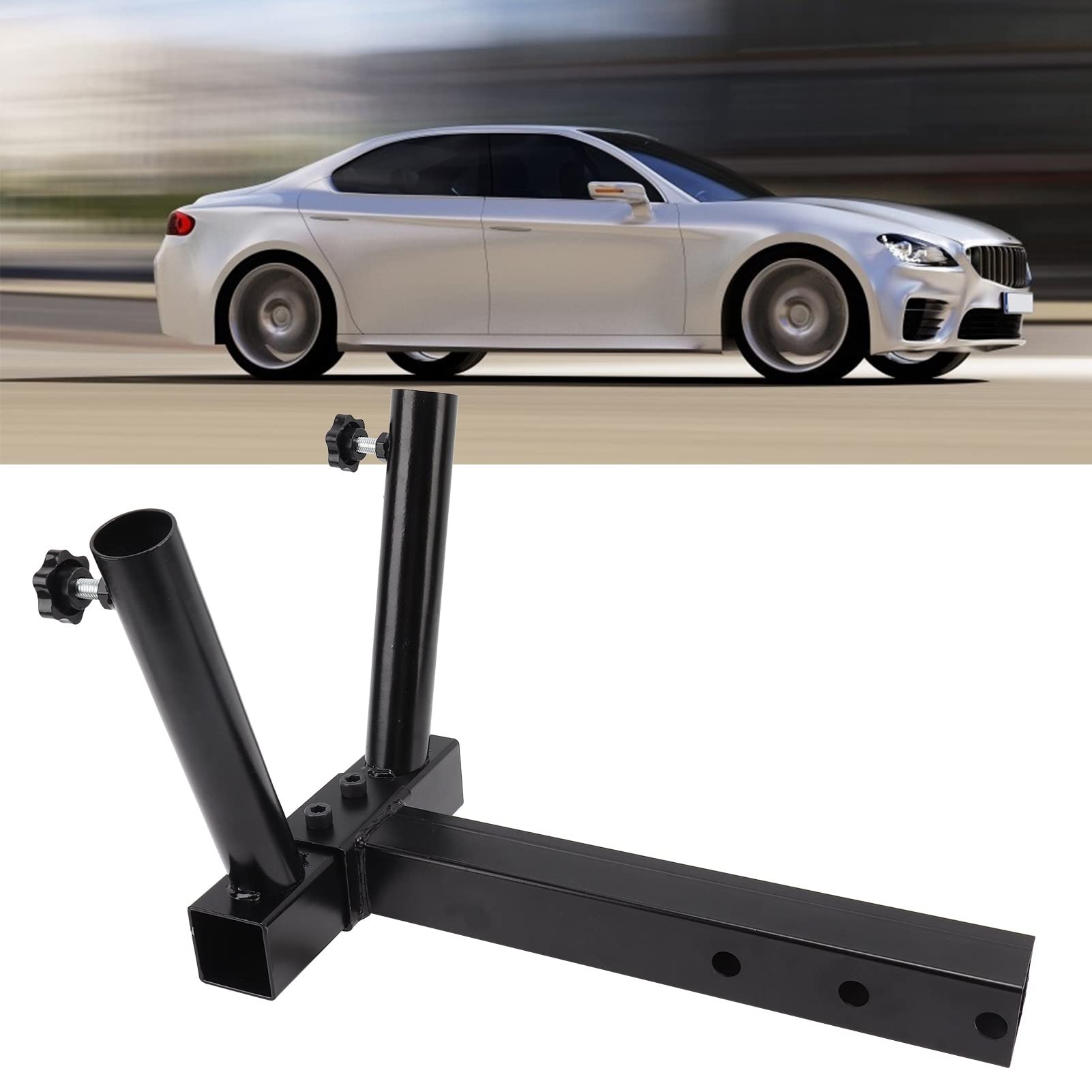 Soporte para mástil de bandera para coches, soporte universal para 2 carteles con acero al carbono, a prueba de óxido, fácil instalación para SUV, camiones, vehículos (Tube double)
