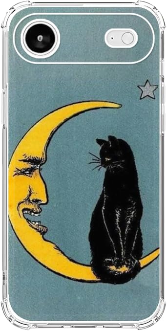 Hippie Trippy Vintage Moon and Black Cat Phone Case Compatible with iPhone Air