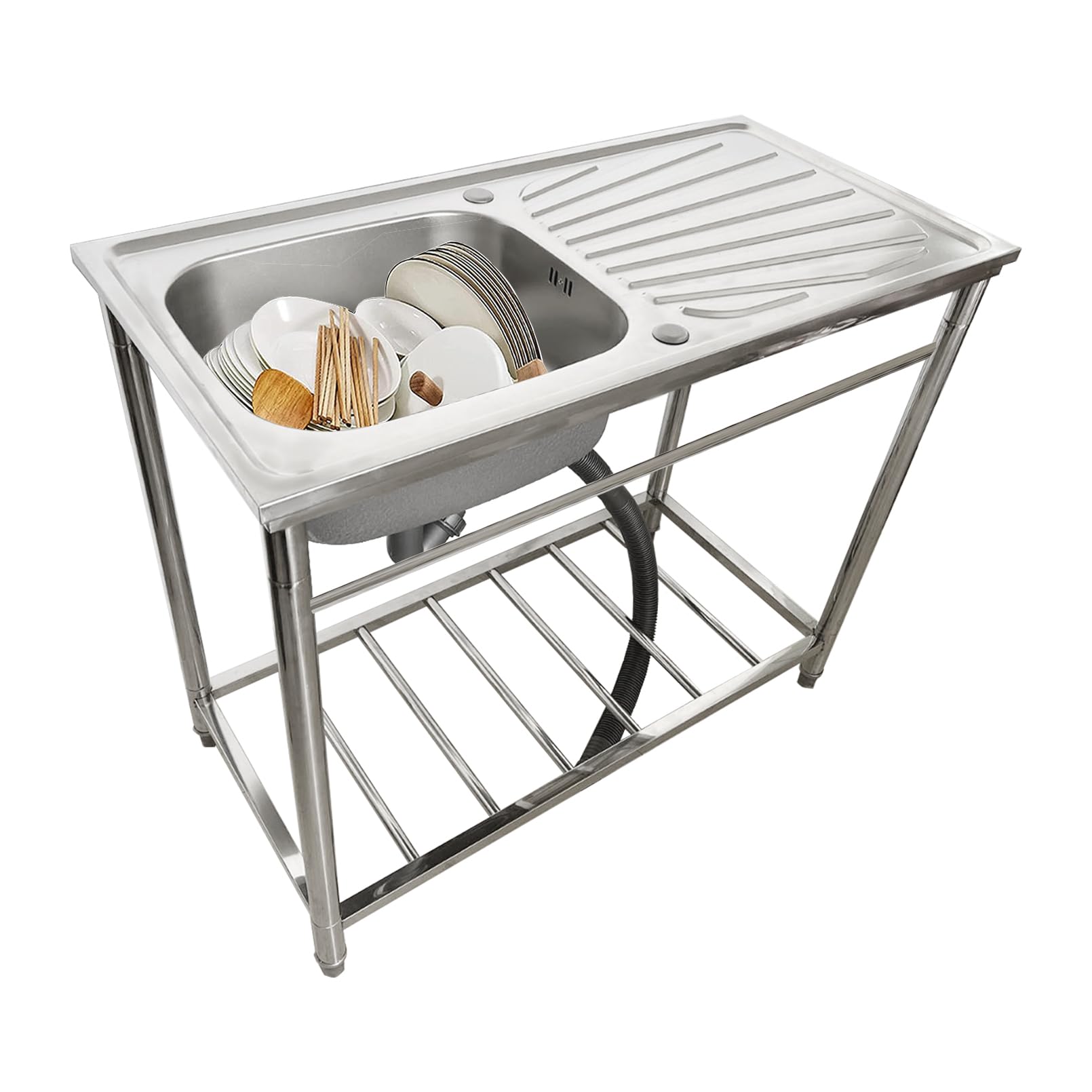 CZYWKDDPP 1 Compartment Laundry s Stainless Steel Kitchen, Commercial Workstation Basin Utility with Workbench & Faucet for Laundry, Garage and Garden Outdoor or Indoor