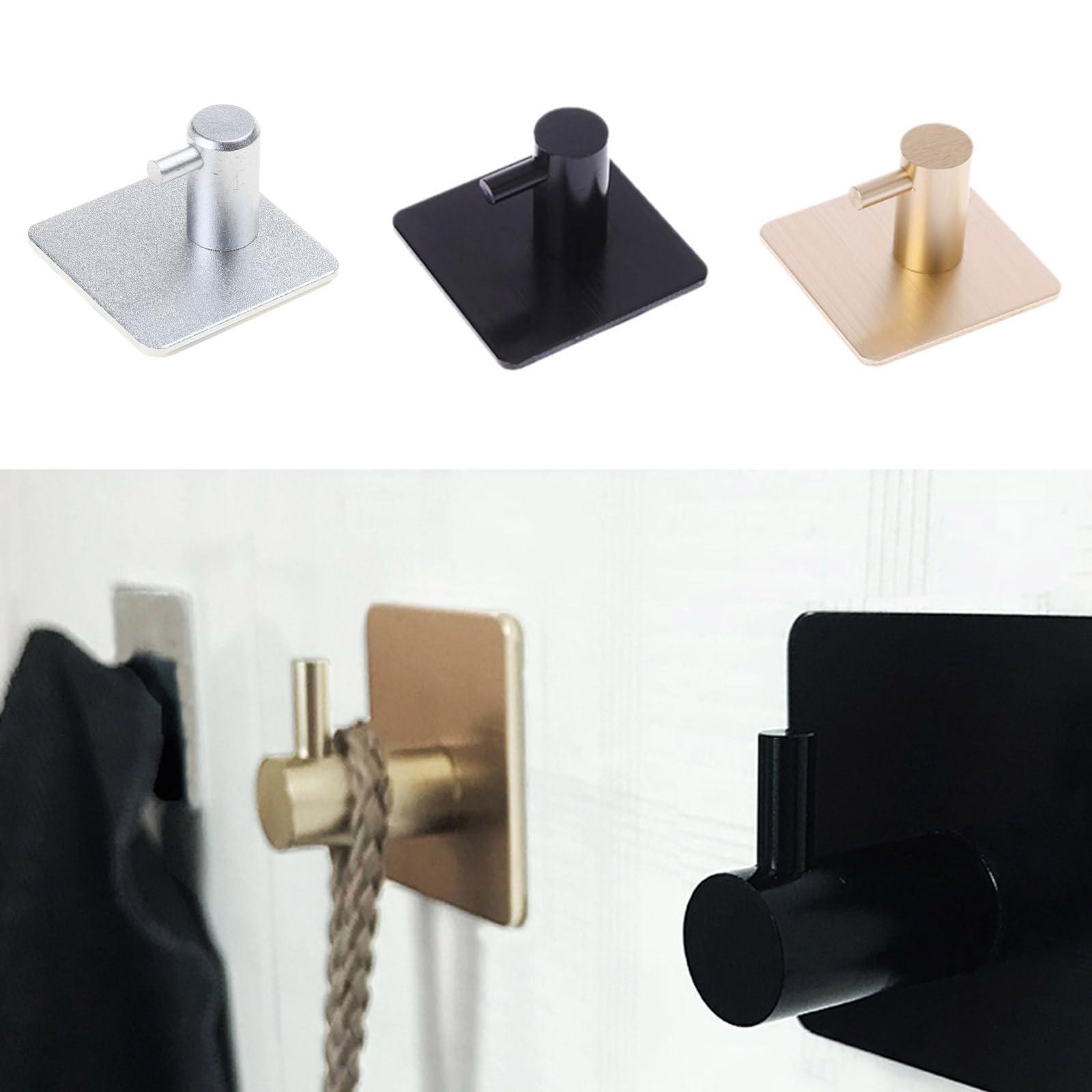 SUCHUANGUANG Self Adhesive Wall Door Hook for Key Rack Kitchen Towel Hanger Alum Black