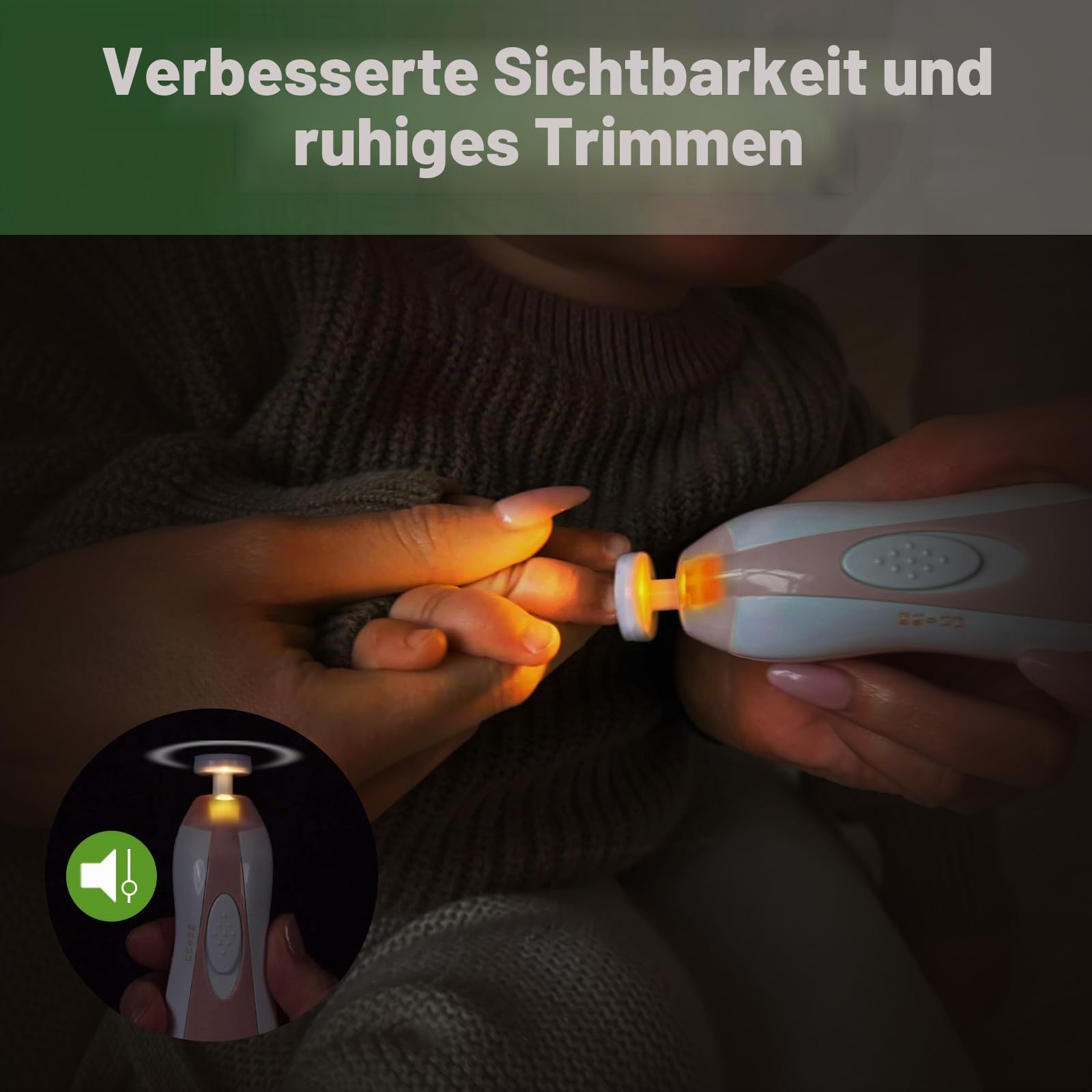 haakaa Elektrischer Baby-Nagelknipser, Baby-Nagelfeilen-Set mit 6 Schleifkopf und LED-Licht für Neugeborene, Kleinkinder Oder Erwachsene, Rosa