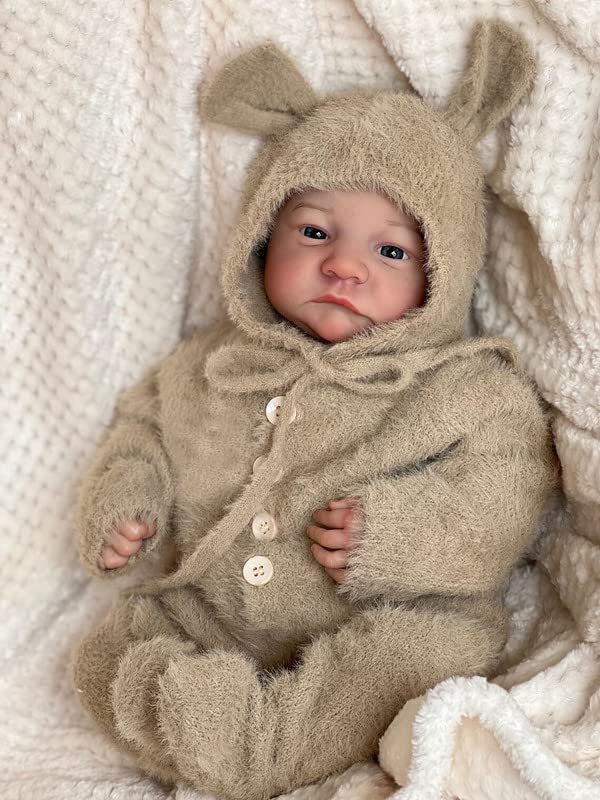 Anano Reborn Puppen Junge 19 Zoll 48 cm Realistische Neugeborene Babypuppen, die echt aussehen Babypuppen Neugeborene Lebensgröße Frühchen Weicher Körper Reborn Puppen Augen Offen Sieht aus wie ein