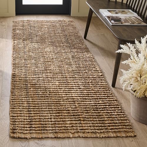 SAFAVIEH Natural Fiber Collection Runner Rug - 2'6" x 8', Natural Brown, Handmade Jute, Farmhouse Style, Chunky Textured Thick Pile (NF447A)