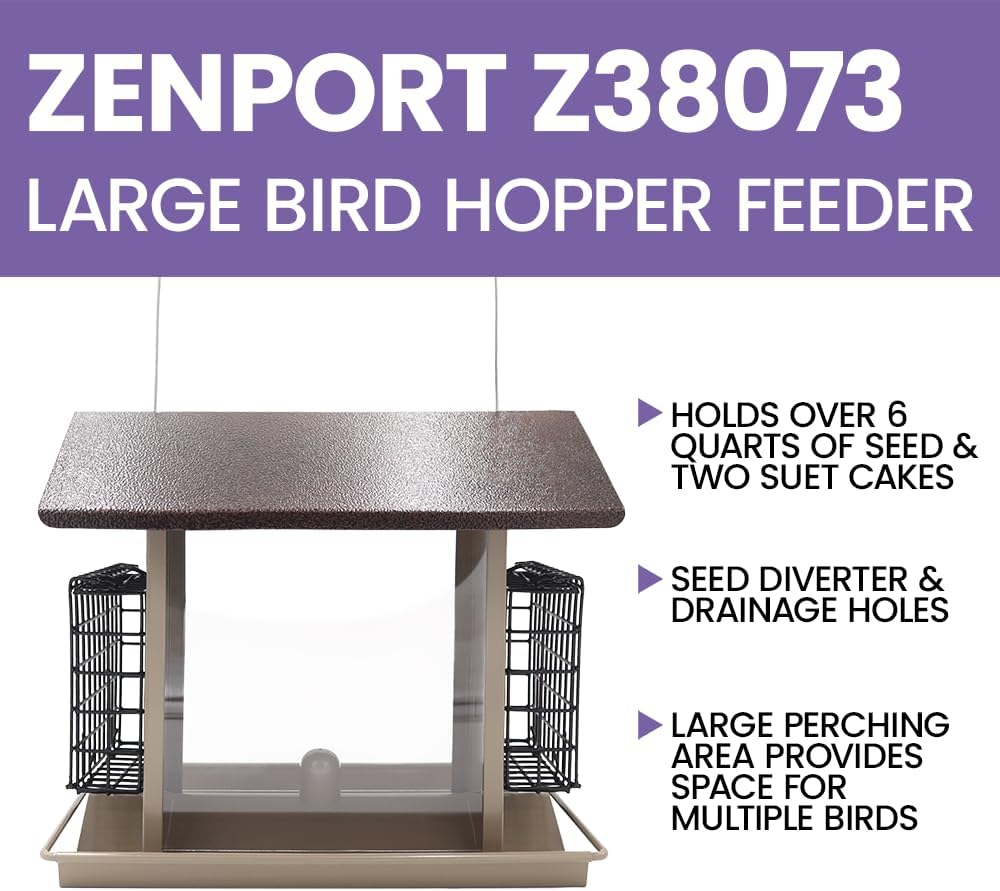 Zenport Z38073 Large Hopper Bird Feeder, 6-Quart Seed Capacity