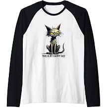 This is My Happy Face Cat Funny Men Women Raglan Baseball Tee
