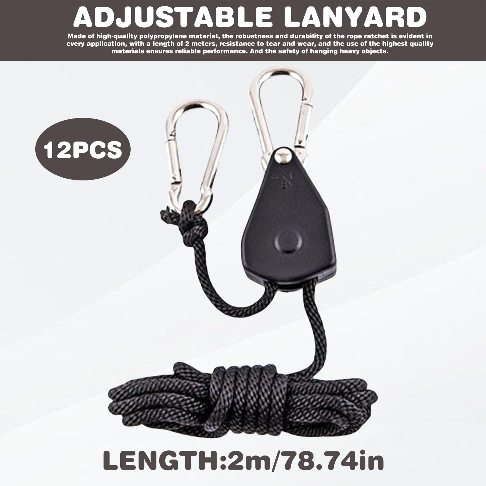 12 ganchos de cuerda ajustables: 1/8 pulgadas trinquete, trinquete con gancho de cuerda, colgador de trinquete para ventilador de plantas, plantas de interior, capacidad de carga de 68 kg por