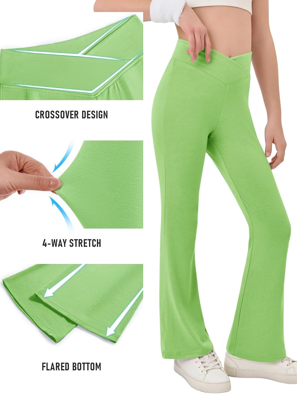 Haloumoning Girls Crossover High Waisted Flare Pants Kids Bootcut Leggings Full Length Bell Bottoms 5-14 Years - Image 6