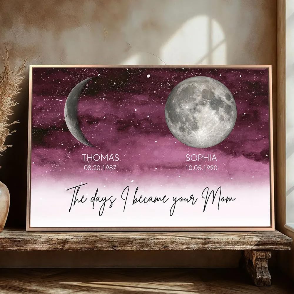 Pofily Starry Night The Day You Became Mom Custom Birth Moon Phase Personalized Poster, Heartfelt 2025 Mother's Day Gift For Mom, Custom Moon Phase Art - Image 3