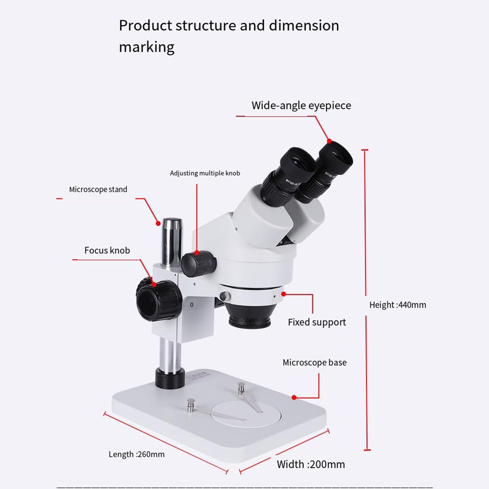 Microscopio binocular 7-45X Kit de microscopio estereoscópico Lente giratoria de 360° con luz LED y soporte Microscopio estereoscópico industrial