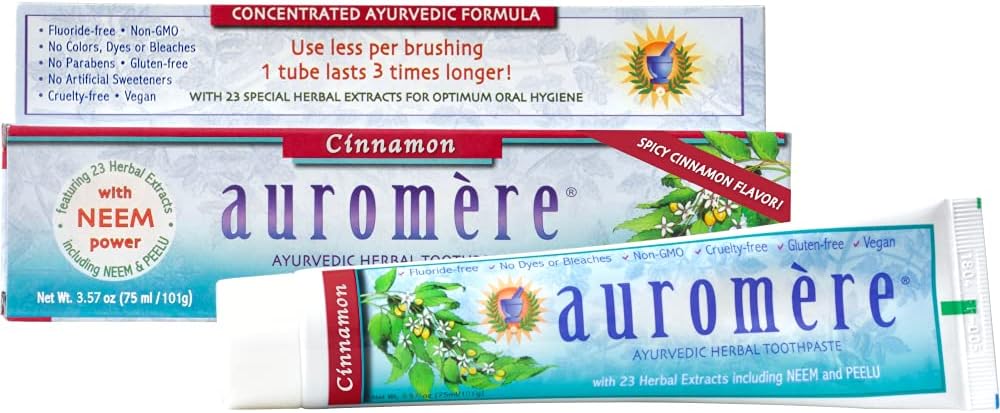 Auromere Ayurvedic Herbal Neem & Clove Toothpaste - All Natural Fluoride Free Toothpaste for Adults and Kids, Suitable for Sensitive Teeth, SLS-Free, Non GMO, Vegan, Cruelty-Free - 1 Pack