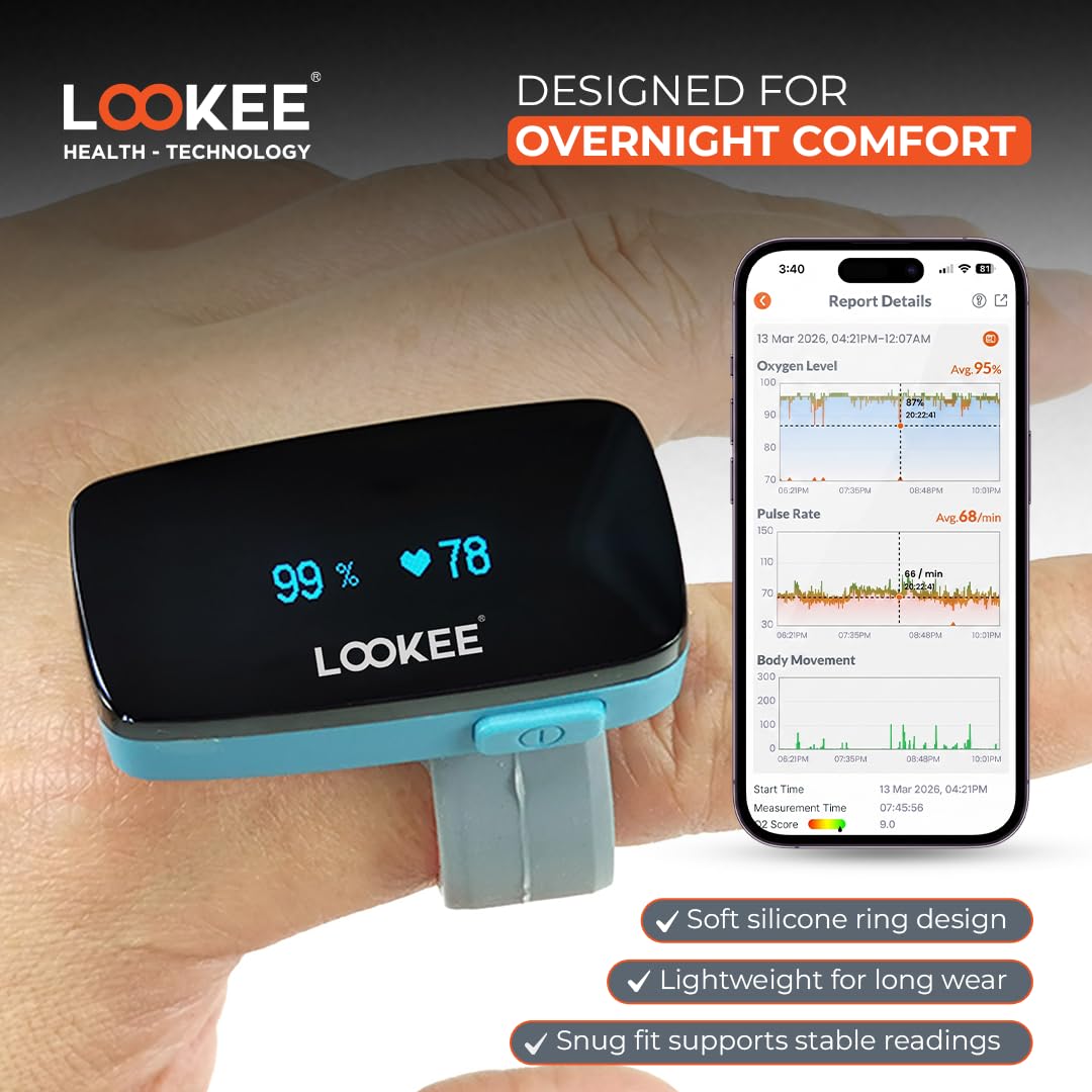 LOOKEE O2Ring - Rilevatore di Ossigeno con App per PC, per monitoraggio Fitness e monitoraggio del Sonno