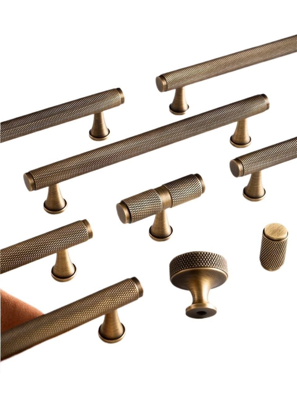 Qvorlth Pitch-Row-320Mm Vintage Cabinet Pulls Solid Antique Brass Diamond-Cut Cross Knurl Pattern Bronze Wardrobe Cabinet Handles T-Bar Knobs Pitch 320Mm Long Pull(Pitch-Row-320Mm)