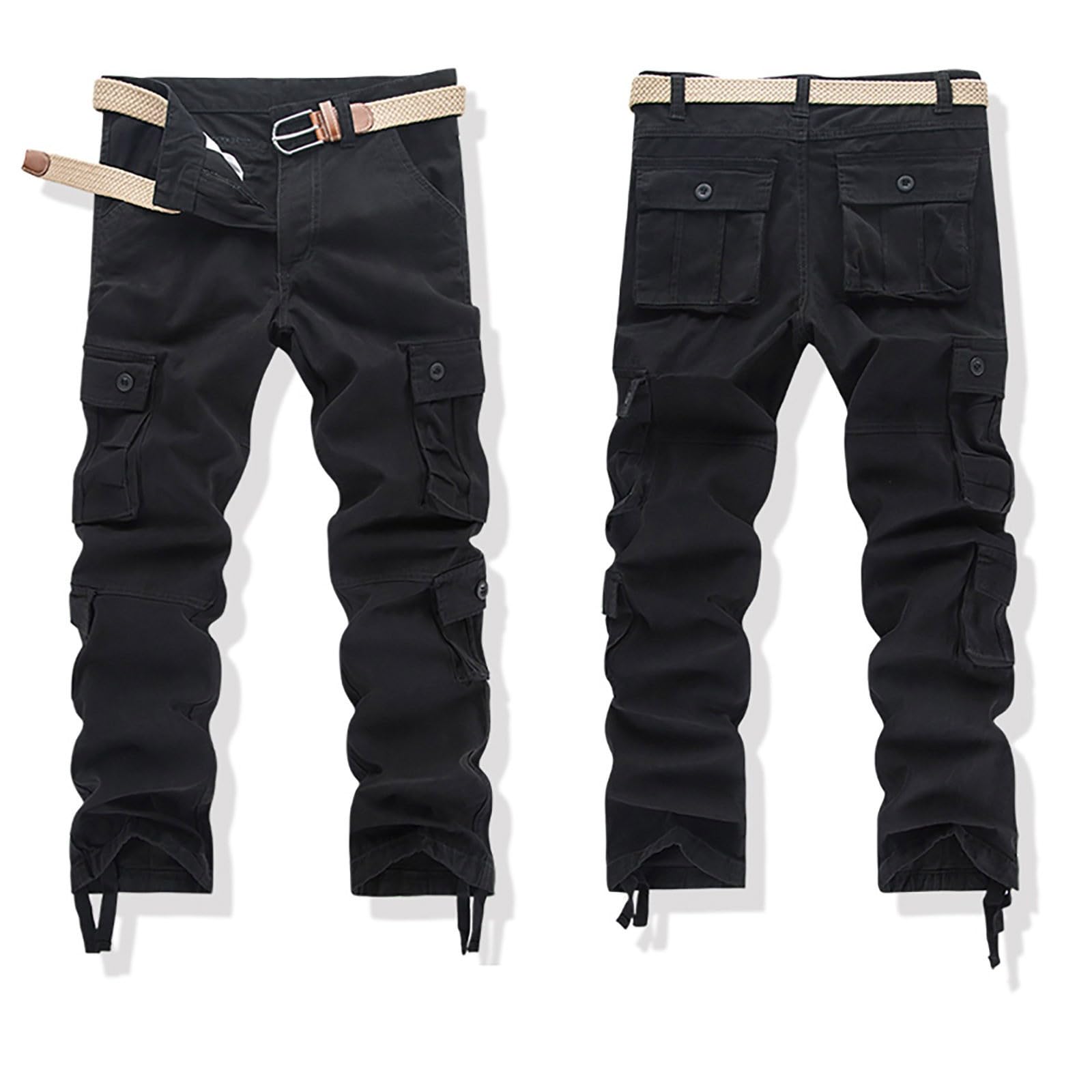 Pantalon de jogging baggy pour homme - Pantalon cargo - Pantalon de randonnée - 8 poches - Couleur unie - Confortable - Respirant - Pour l'extérieur, le quotidien, les sorties - Coton - Tendance -