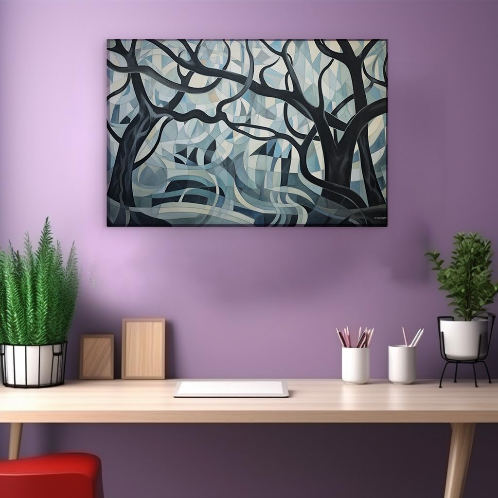 Canvas for Living room. Whispering Woods: An Abstract Vista of Mystique and Contemplation, 27 x 18 inch Canvas Wall Art - Contemporary Masterpieces - Modern Home Decor