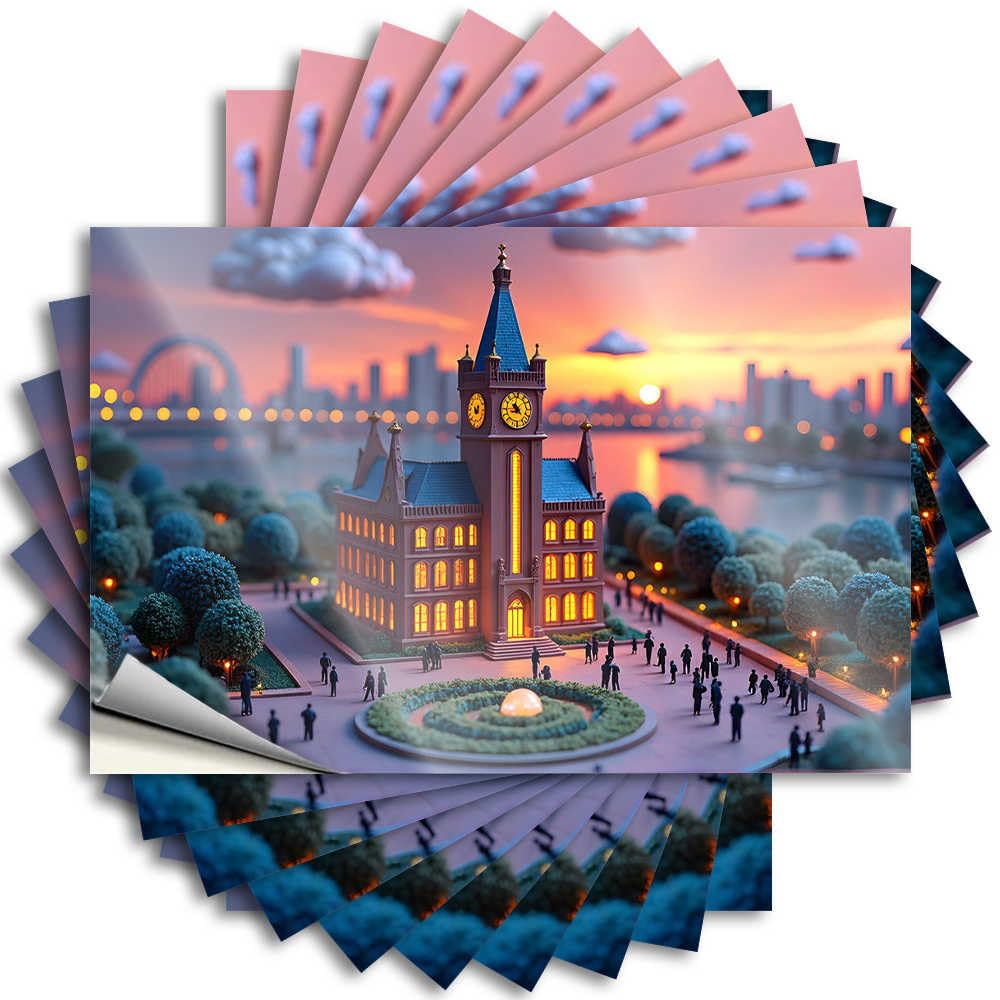 Man Cave Stuff Tattoos Wall | Miniature Clock Tower Illuminated By Sunset Positive Fishing Sticker Pack(12X18CM)