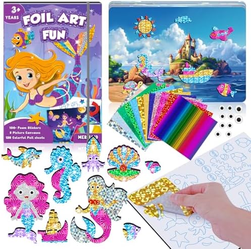 CutteeyFyry Lustiges Folien-Kunst-Set für Kinder, Meerjungfrau und Prinzessin, Folienkunst für Kinder, Kunst-Bastelsets für Mädchen im Alter von 3–10 Jahren, Kinder-Aktivitäts-Kits
