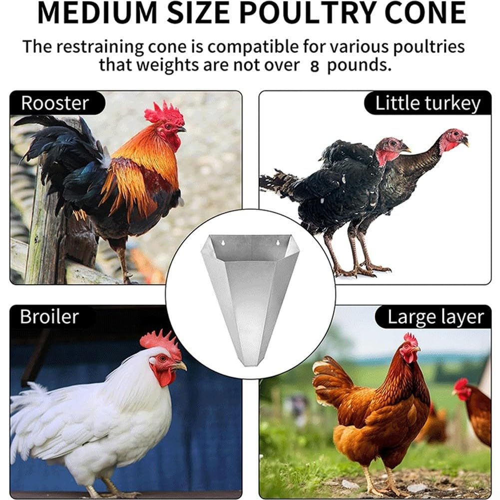 Cône de retenue pour le traitement de la volaille, cône d'abattage de volaille en acier galvanisé avec dos plat, capacité de 2,7 à 6,4 kg, résistant à la rouille, lisse pour un nettoyage facile, bords