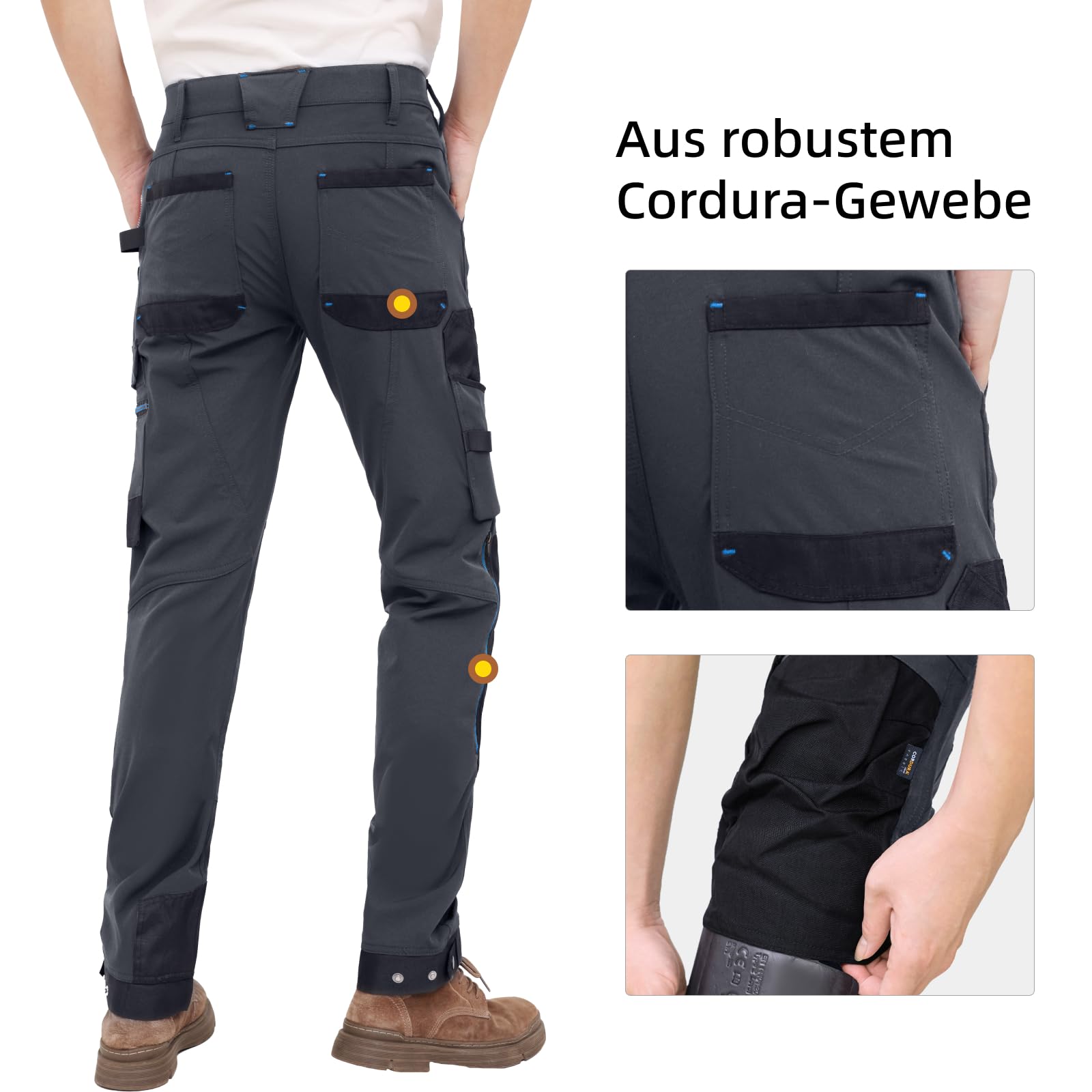 WORK IDEA Herren Slim-Fit Stretch Arbeitshose: Kritische Stoffbereiche aus Cordura – strapazierfähige Eleganz für vielfältige Arbeitsanforderungen.