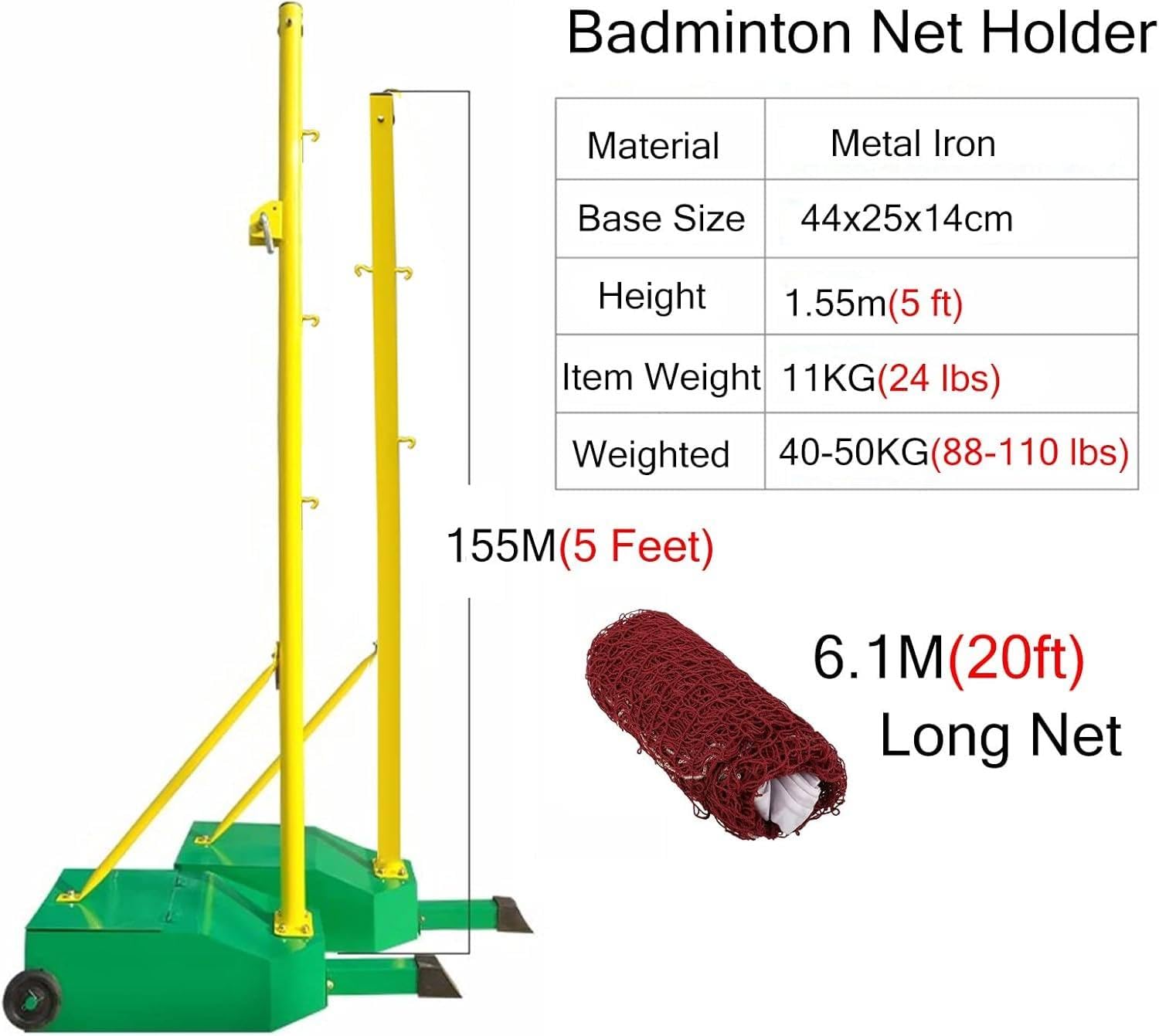Red de Voleibol de Acero a Gas para Voleibol y bádminton con Base Estable, Red de bádminton con Soporte de 1,5 m a 2 m, Dos Alturas.