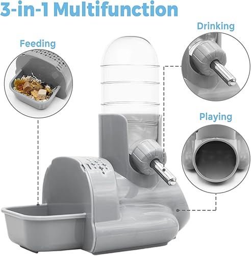 Miniatura 5 de VANNON Botella de agua para hámster 3 en 1 sin goteo, botella de agua para animales pequeños, dispensador automático de botellas con base de