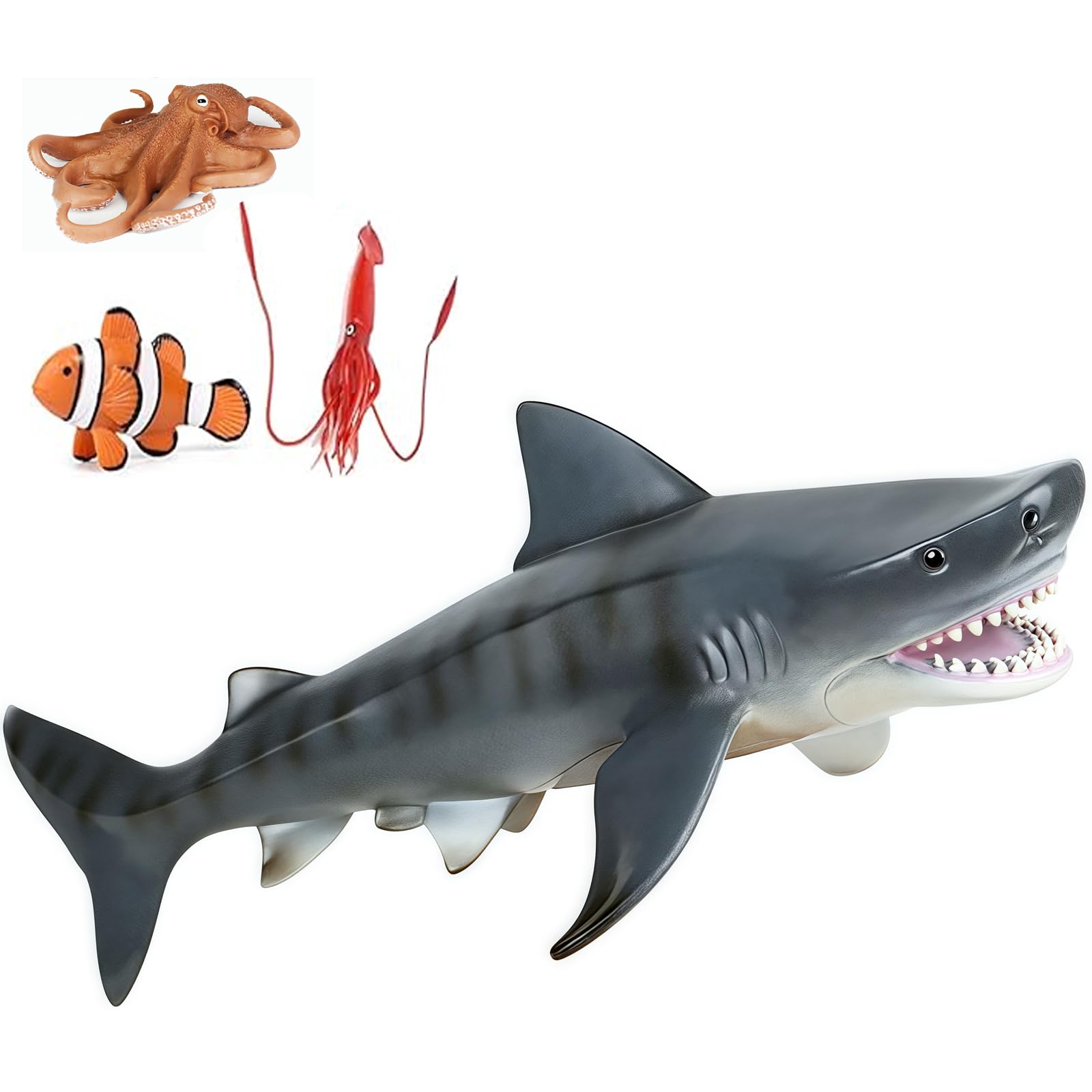 Higherbros Tiger Shark Action Figure Toys, Sea Life Shark Animal Figurine Ocean World Realistic Marine Animal