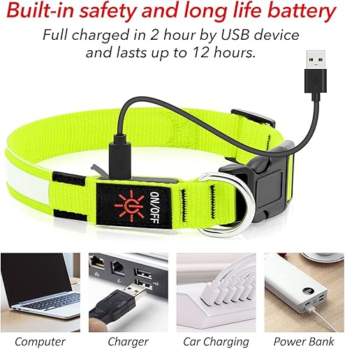 Miniatura 4 de BSEEN Collares iluminados para perros, collar recargable para cachorros, collar ajustable con brillo para perro, collar reflectante para mascotas,
