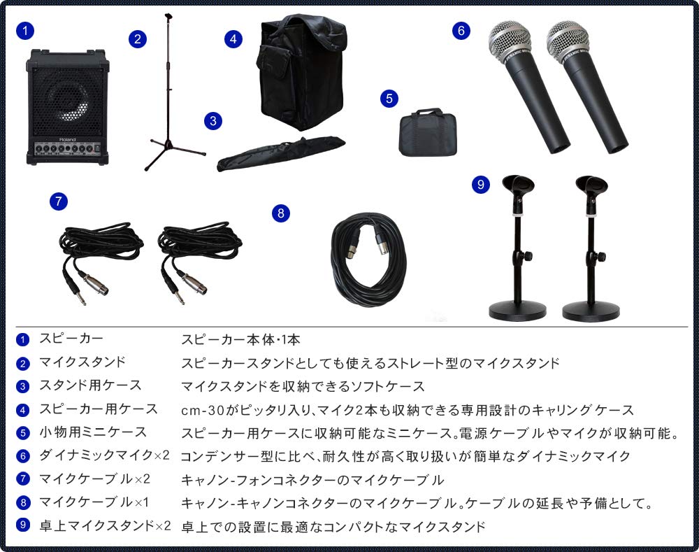 Amazon | ローランド Roland 30Wアンプ内蔵スピーカー(有線マイク2本