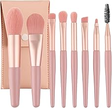 Professional Makeup Brushes Set Mini 8Pcs Portable Make up Premium Kits with PU Leather Bag Foundation Powder Cosmetic Brush Blush Blending Eyeshadow Sets, Pink