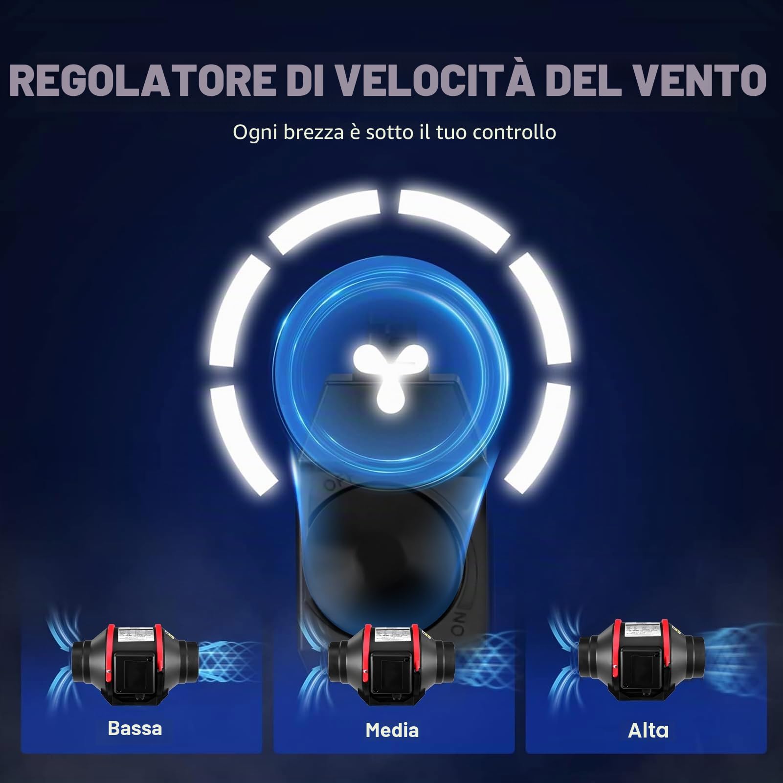 Ventilatore di condotto in linea regolabile da 100 mm per estrazione fumi, 310 m3/h ventilatore di scarico silenzioso, spina UE per bagno, tende per la crescita, ventilazione idroponica e ventola di