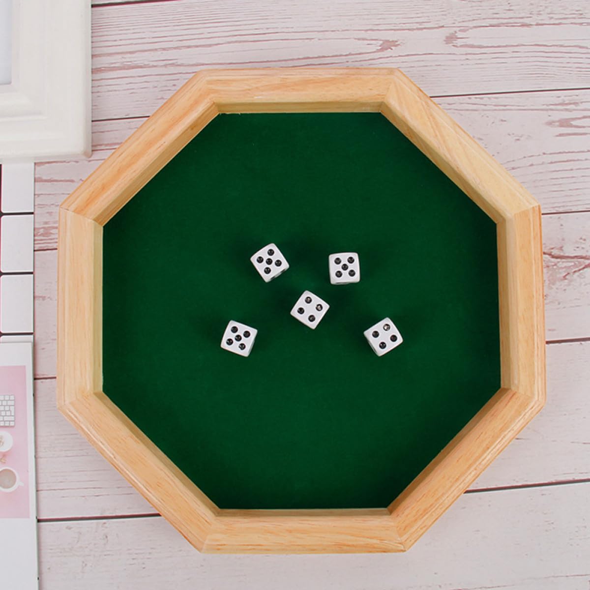 HANABASS Jeu De Dés à Boire Octogonal pour Adultes Petit Plateau Bois Verni Résistant Imperméable Fête Soirée Jeux De Société Convivialité Party Pack