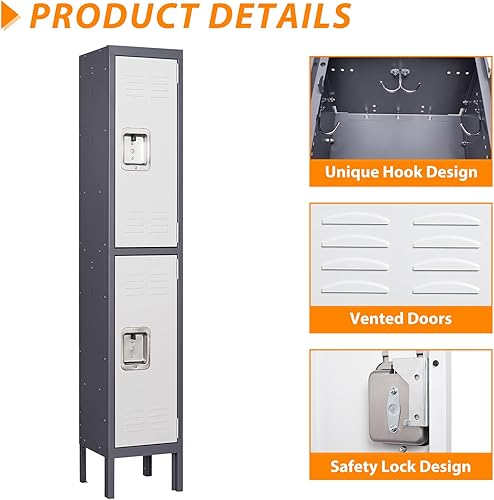 Vista 12 de Armario de metal con 4 puertas, casilleros de 71 pulgadas para empleados, armario de almacenamiento de acero, armario con cerradura para escuela