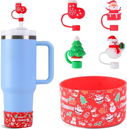 Adornos de paja de Navidad compatibles con cubiertas de popote Stanley Cup para vasos de 3040 onzas, 5 accesorios para vasos Stanley, incluye funda