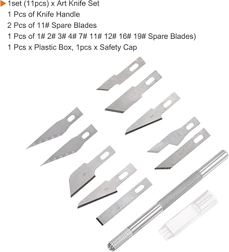 Miniatura 4 de HARFINGTON 1 juego (11 unidades) de cuchillos de manualidades, 1 mango de cuchillo Hobby Exacto y 10 piezas de 9 tipos de cuchillas de repuesto con