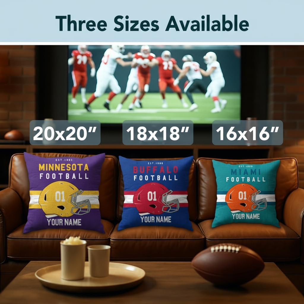 Ships Next Day, Made in USA - Custom Football Throw Pillow – Personalized Cushion with Team-Inspired Colors, Add Your Name & Number – Great Gift for Sports Fans & Game Day Décor, Chicago (18x18)