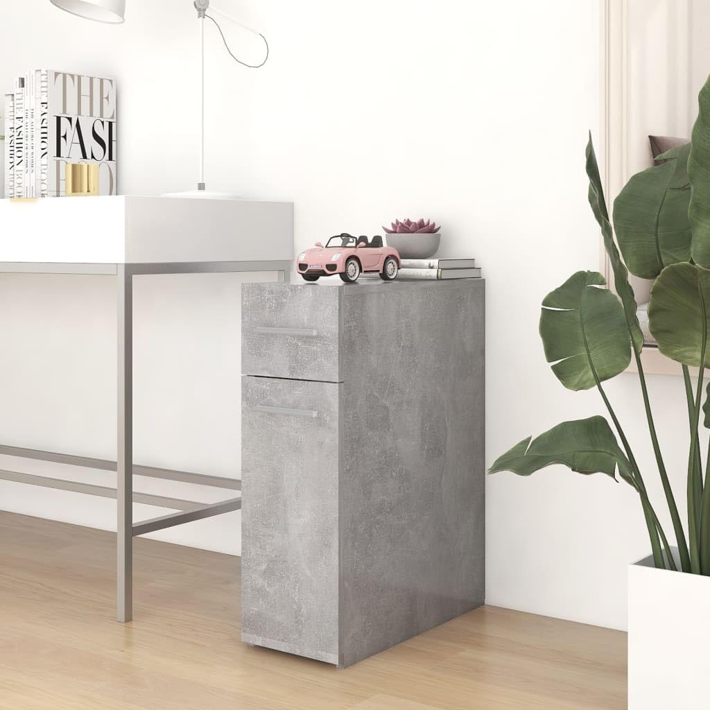 Armario farmacéutico gris hormigón de madera 20 x 45,5 x 60 cm con puerta y compartimento para orden, oficina, cocina, pasillo, espacio de almacenamiento y estante claro